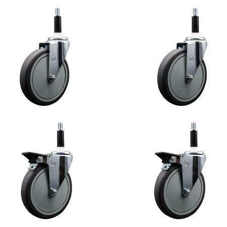 Service Caster 6'' Thermoplastic Rubber Wheel Swivel 7/8'' Expanding Stem Caster Set 2 Brakes, 4PK SCC-EX20S614-TPRB-2-PLB-2-78